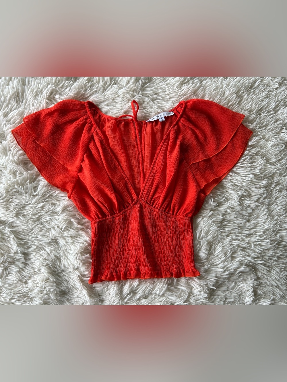 📦LAST CHANCE: DONATING📦 HYFVE | Coral Flutter Sleeve Smocked Waist Crop Top